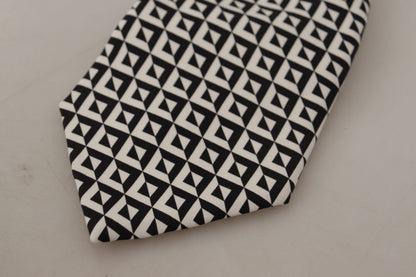 Dolce & Gabbana Accessoire à nouer réglable 100 % soie motif géométrique noir et blanc