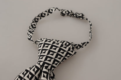 Dolce & Gabbana Accessoire à nouer réglable 100 % soie motif géométrique noir et blanc