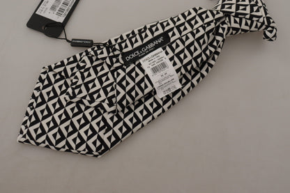 Dolce & Gabbana Accessoire à nouer réglable 100 % soie motif géométrique noir et blanc