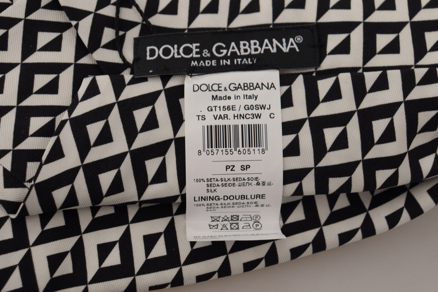 Dolce & Gabbana Accessoire à nouer réglable 100 % soie motif géométrique noir et blanc