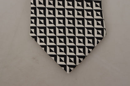 Dolce & Gabbana Accessoire à nouer réglable 100 % soie motif géométrique noir et blanc