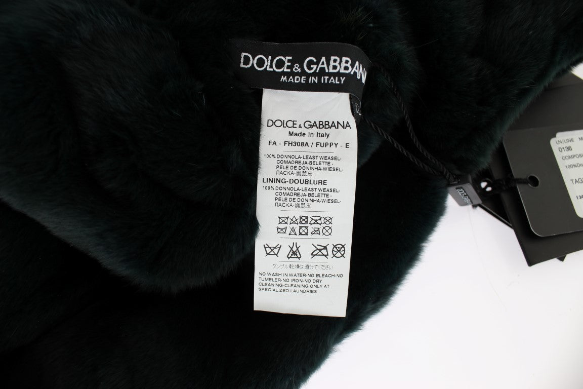 Capuche écharpe chapeau en crochet de fourrure de belette verte Dolce & Gabbana