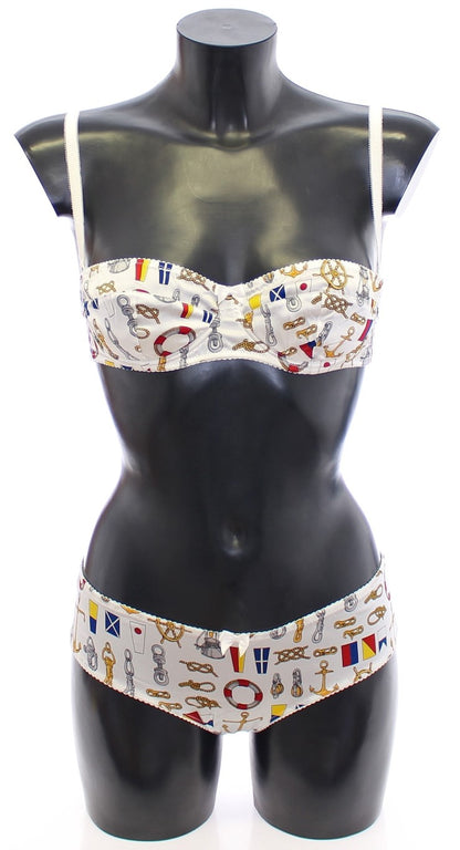 Sous-vêtements extensibles Dolce & Gabbana blancs, brassière et culotte de style marin
