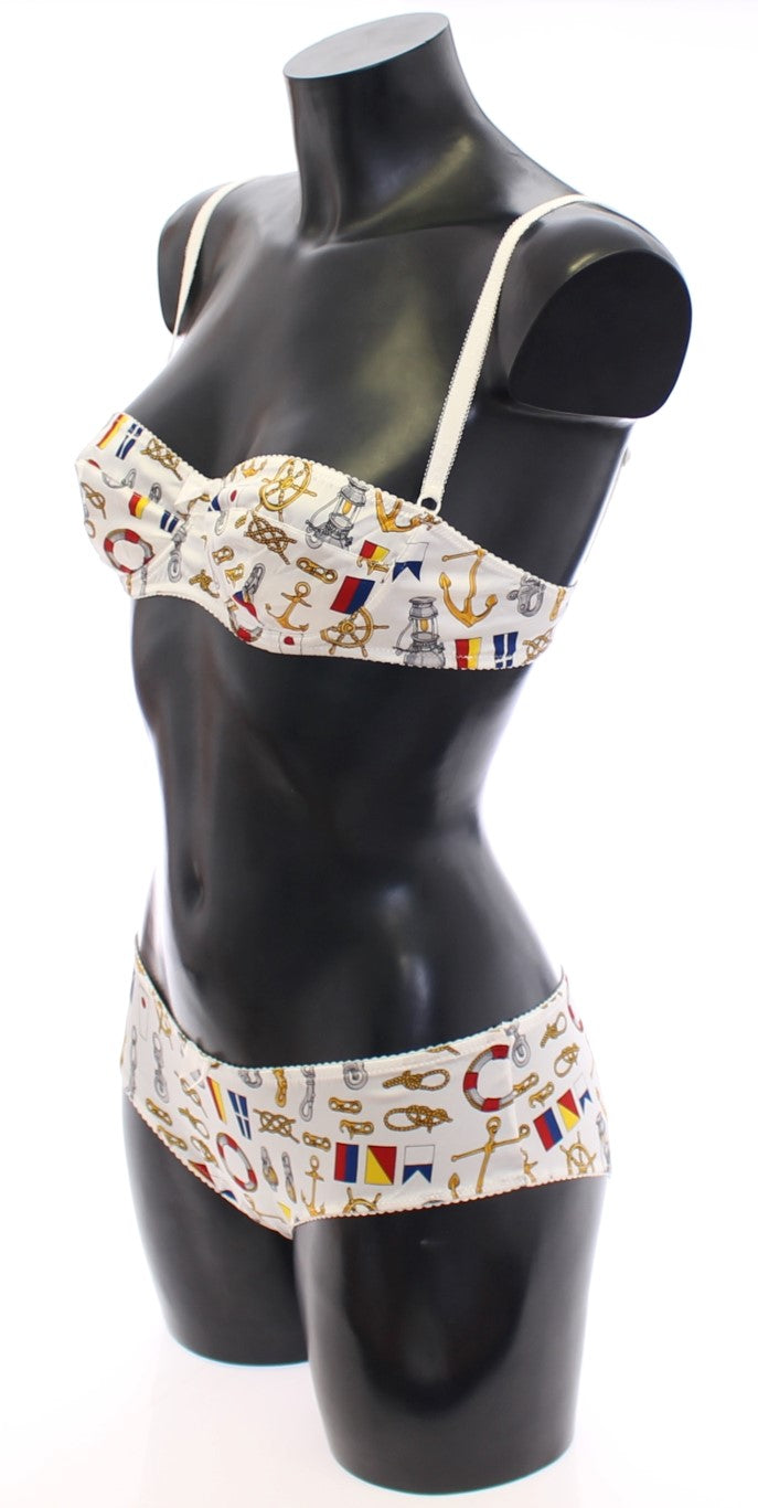 Sous-vêtements extensibles Dolce & Gabbana blancs, brassière et culotte de style marin