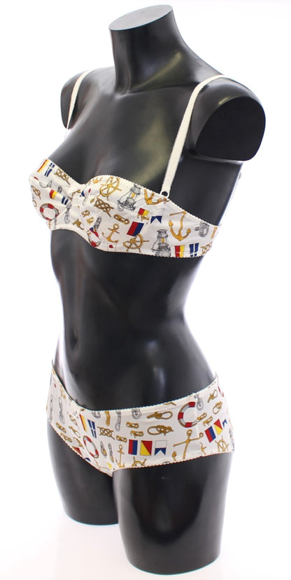 Sous-vêtements extensibles Dolce & Gabbana blancs, brassière et culotte de style marin