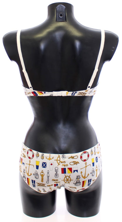 Sous-vêtements extensibles Dolce & Gabbana blancs, brassière et culotte de style marin