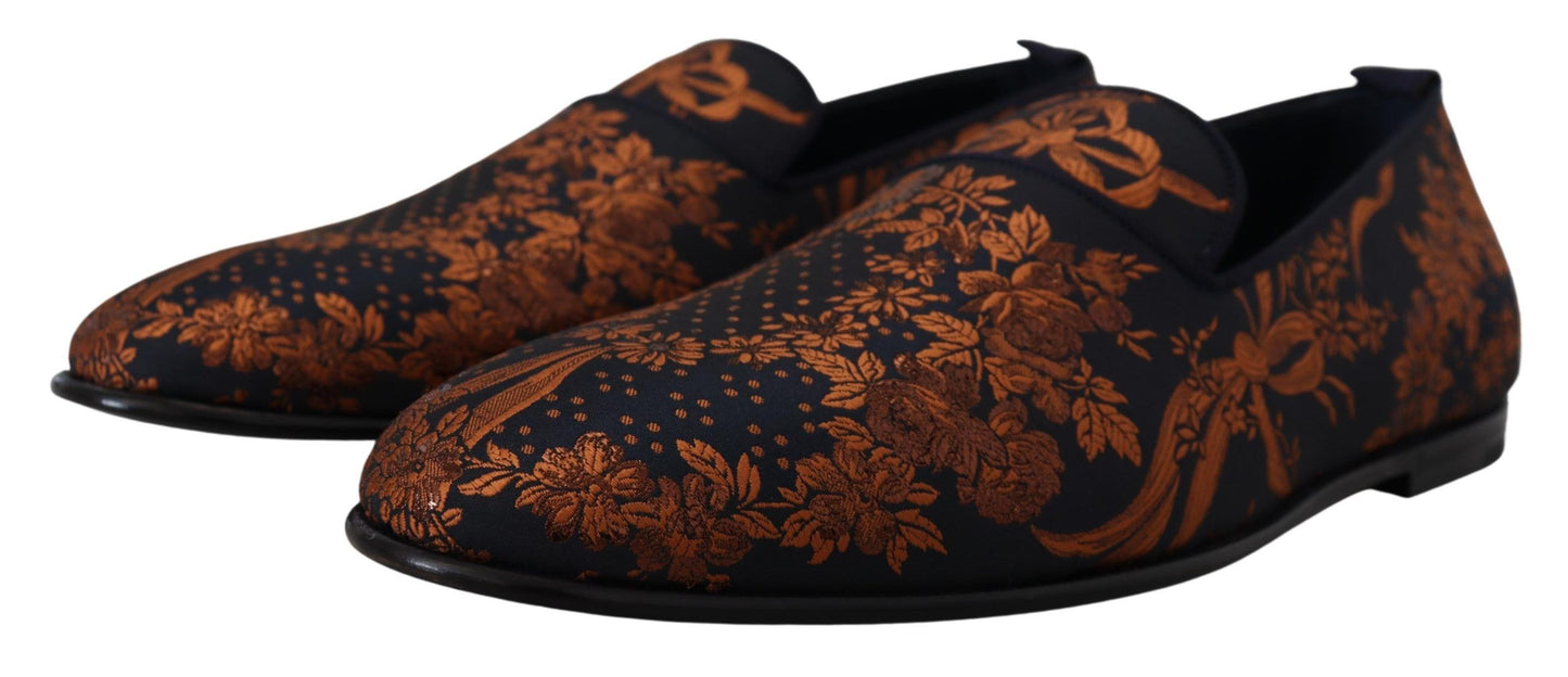 Chaussons mocassins Dolce & Gabbana motif floral rouille bleu