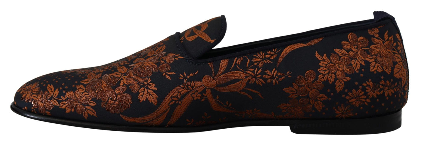 Chaussons mocassins Dolce & Gabbana motif floral rouille bleu