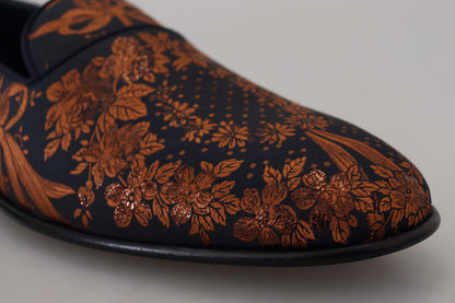 Chaussons mocassins Dolce & Gabbana motif floral rouille bleu