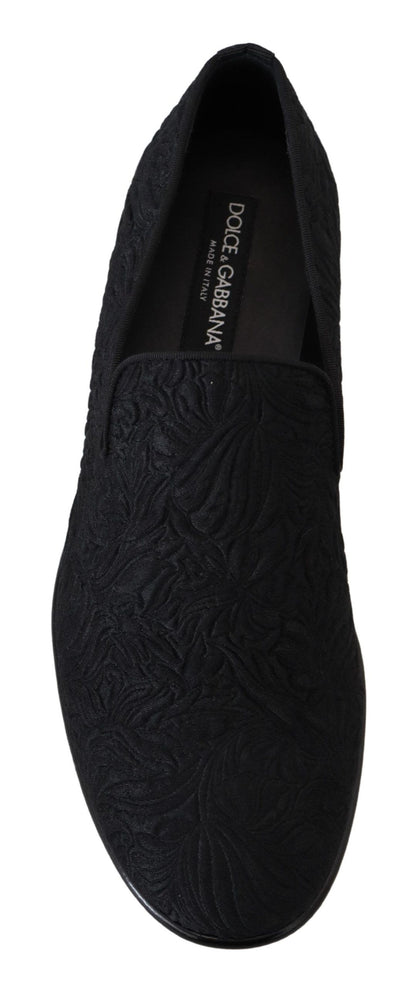 Chaussures Mocassins Noirs Jacquard Fleuri Dolce & Gabbana