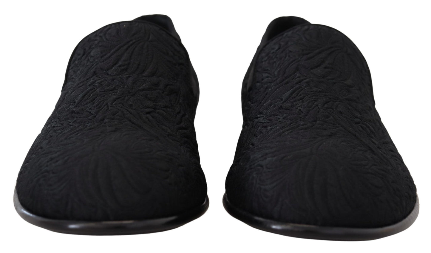 Chaussures Mocassins Noirs Jacquard Fleuri Dolce & Gabbana