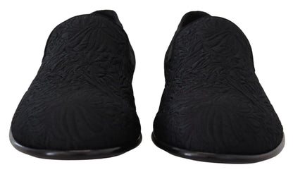 Chaussures Mocassins Noirs Jacquard Fleuri Dolce & Gabbana