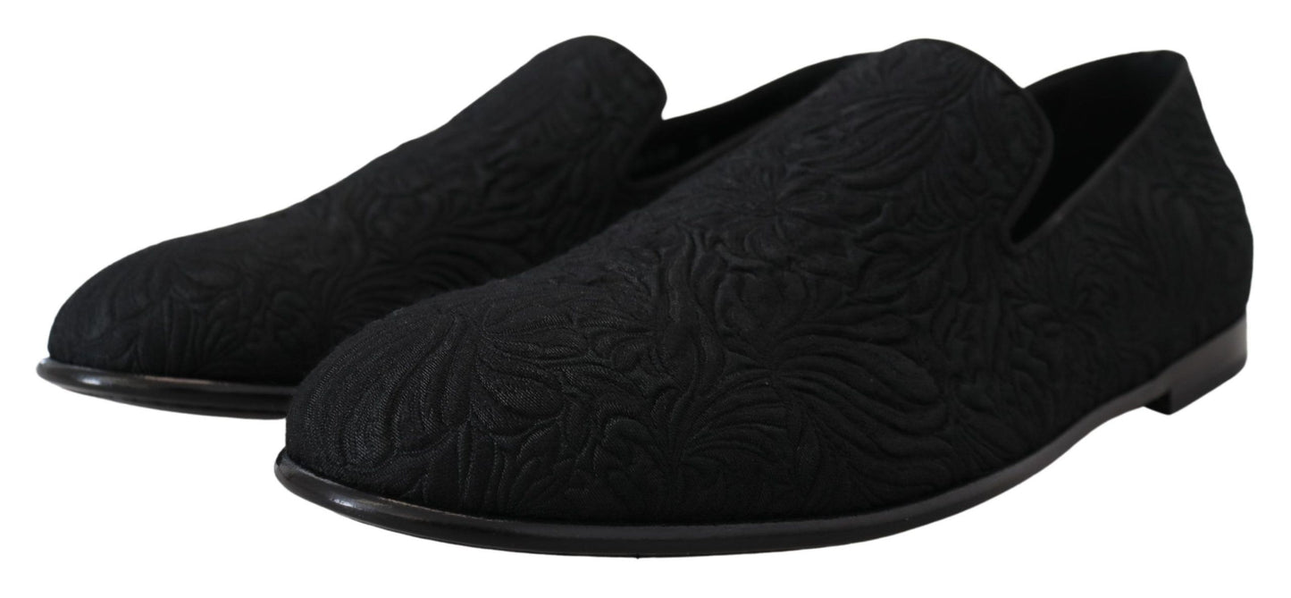 Chaussures Mocassins Noirs Jacquard Fleuri Dolce & Gabbana