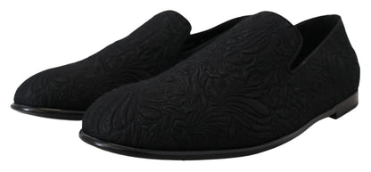Chaussures Mocassins Noirs Jacquard Fleuri Dolce & Gabbana