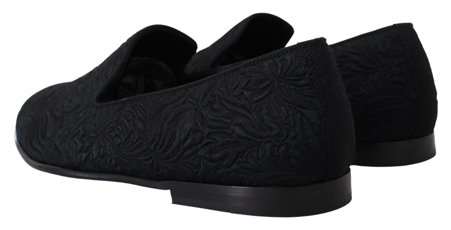 Chaussures Mocassins Noirs Jacquard Fleuri Dolce & Gabbana