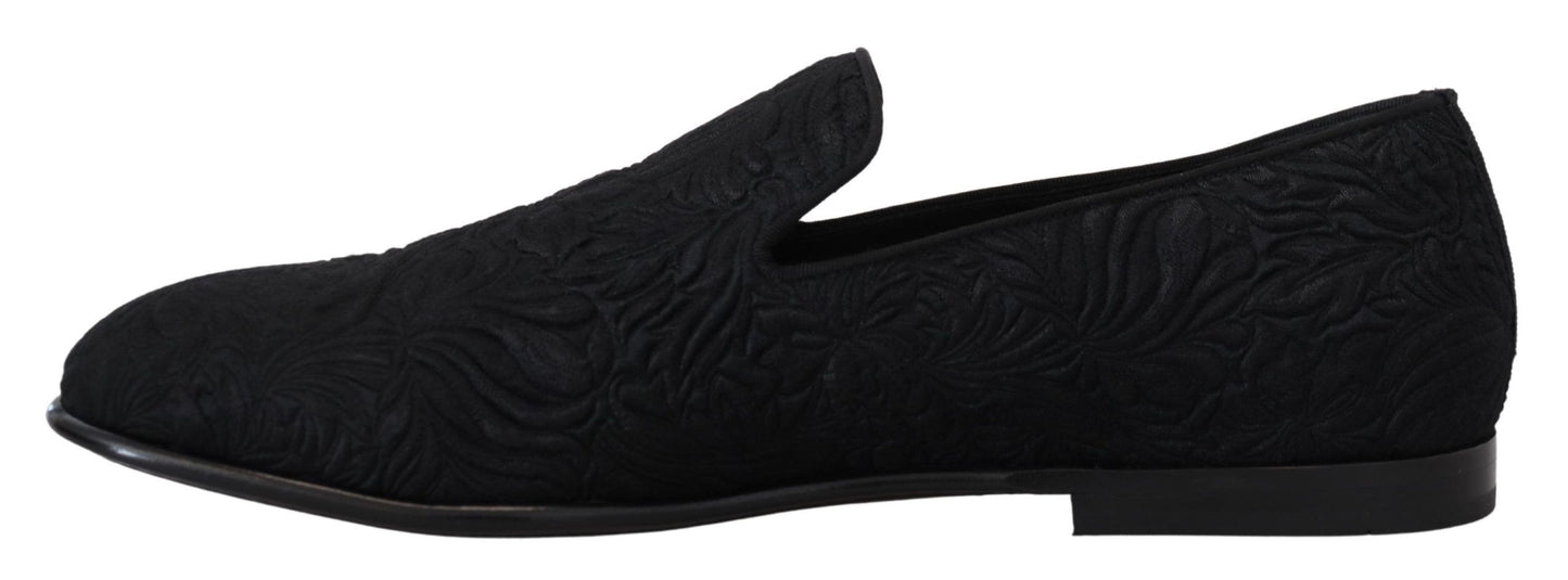 Chaussures Mocassins Noirs Jacquard Fleuri Dolce & Gabbana