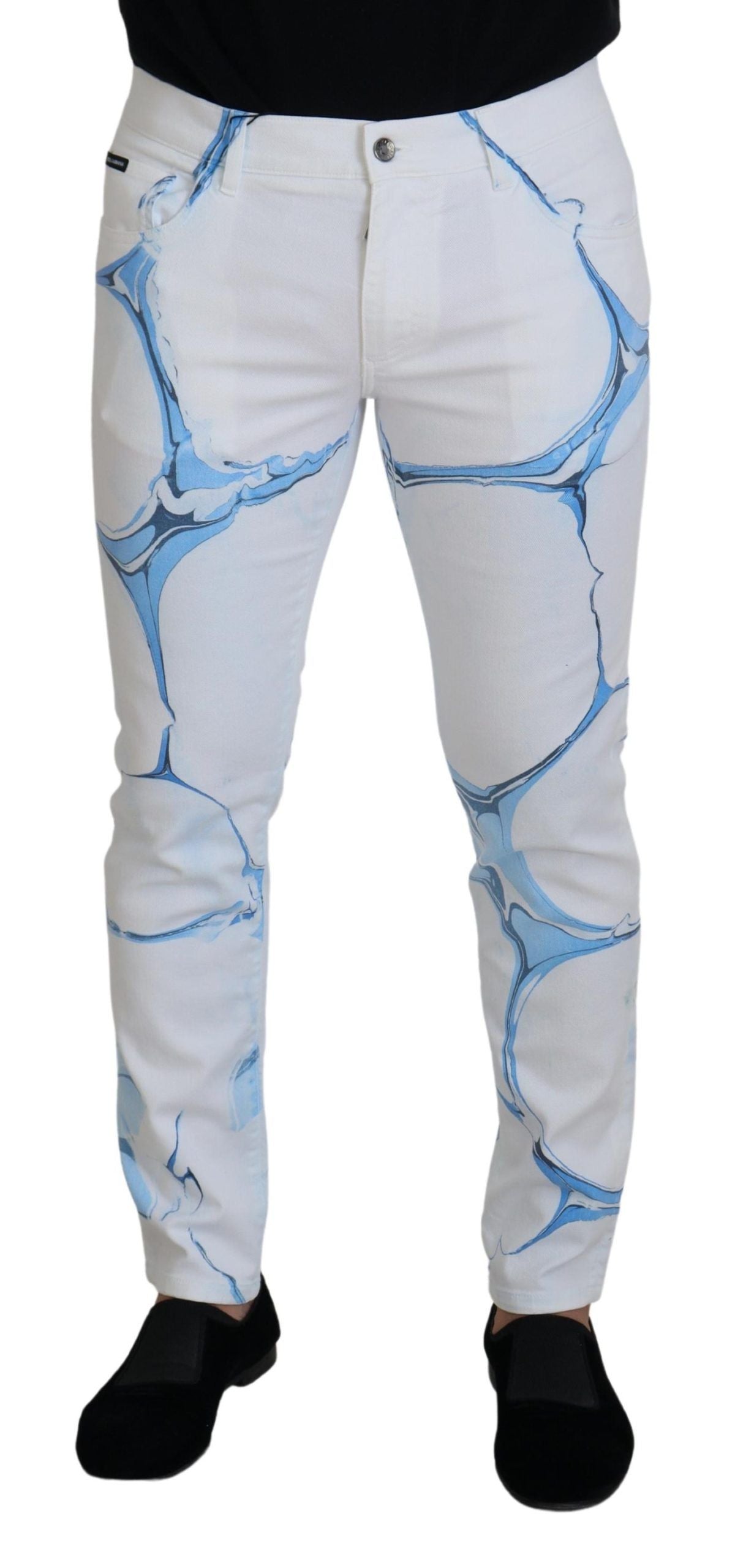 Pantalon skinny stretch en jean de coton blanc et bleu Dolce & Gabbana