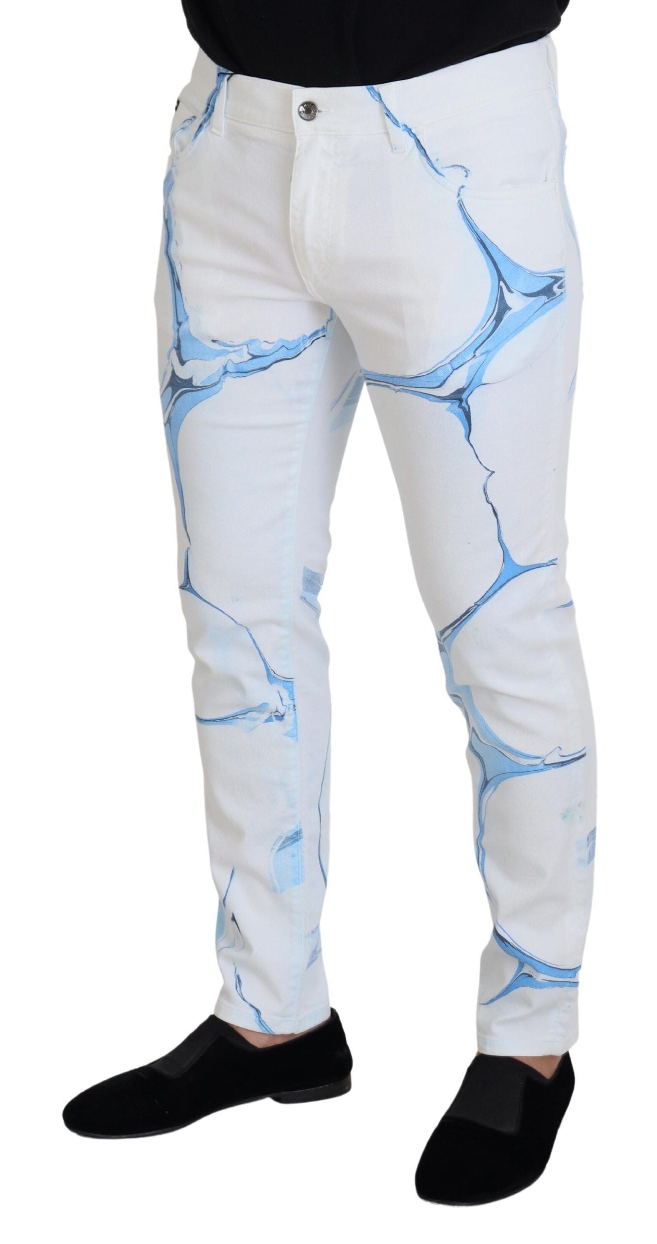 Pantalon skinny stretch en jean de coton blanc et bleu Dolce & Gabbana