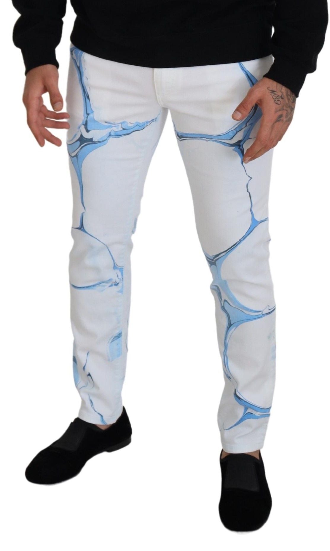Pantalon skinny stretch en jean de coton blanc et bleu Dolce & Gabbana