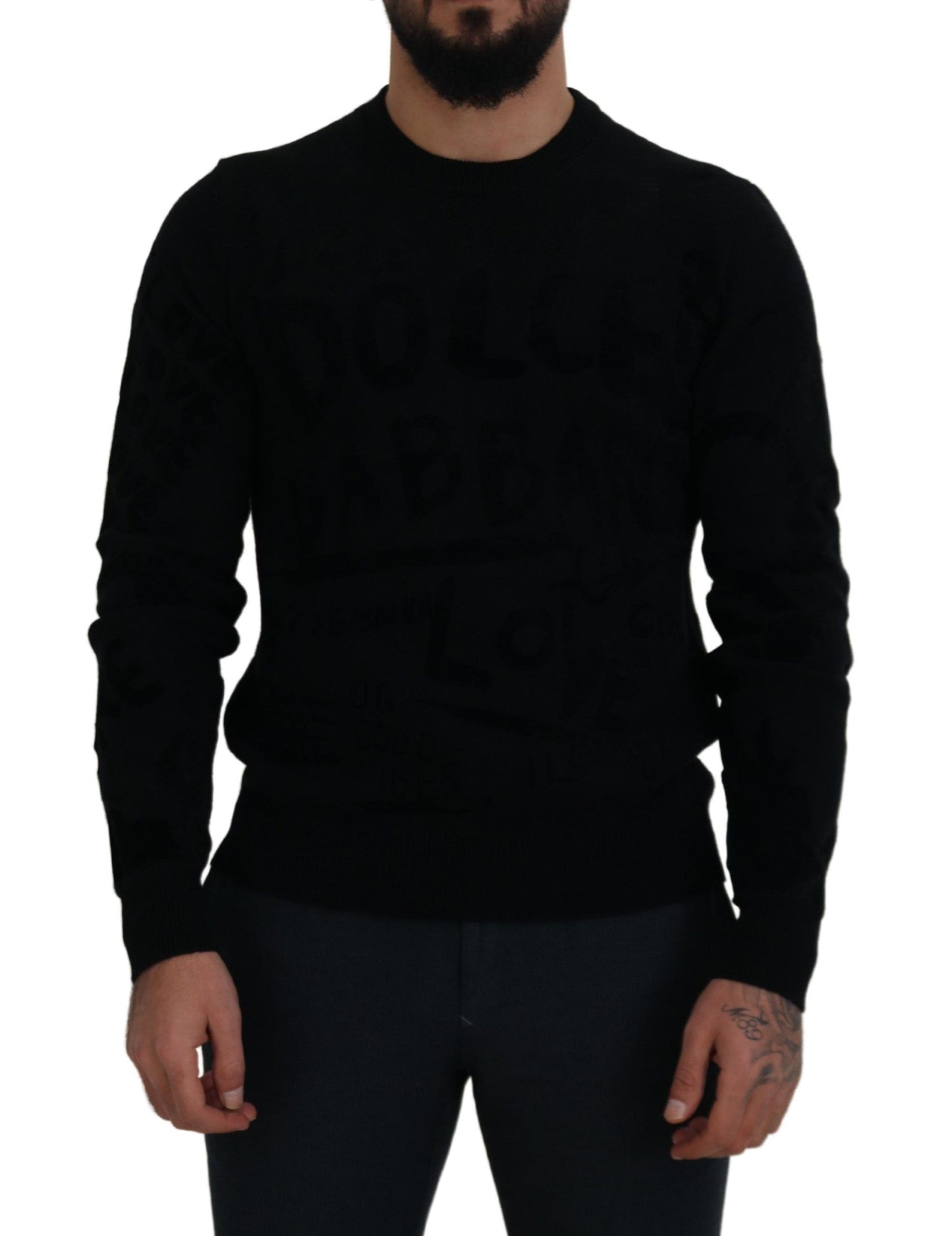 Pull Dolce & Gabbana en laine noire à motif logo et col rond