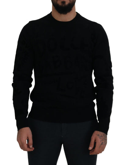 Pull Dolce & Gabbana en laine noire à motif logo et col rond