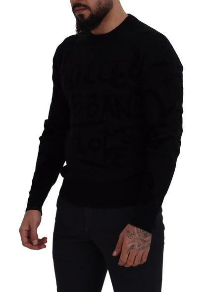 Pull Dolce & Gabbana en laine noire à motif logo et col rond