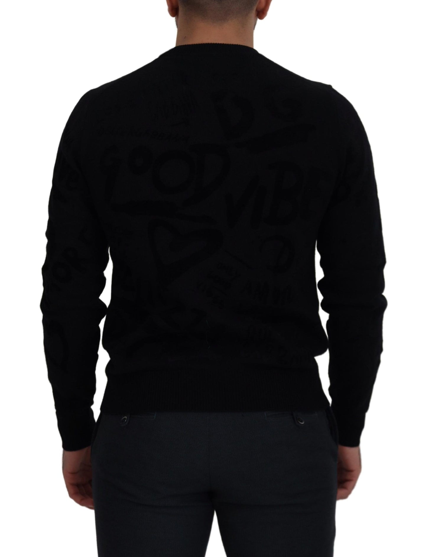 Pull Dolce & Gabbana en laine noire à motif logo et col rond
