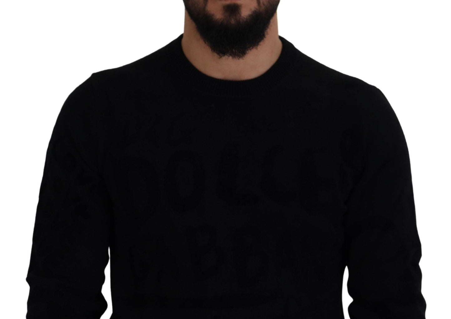 Pull Dolce & Gabbana en laine noire à motif logo et col rond