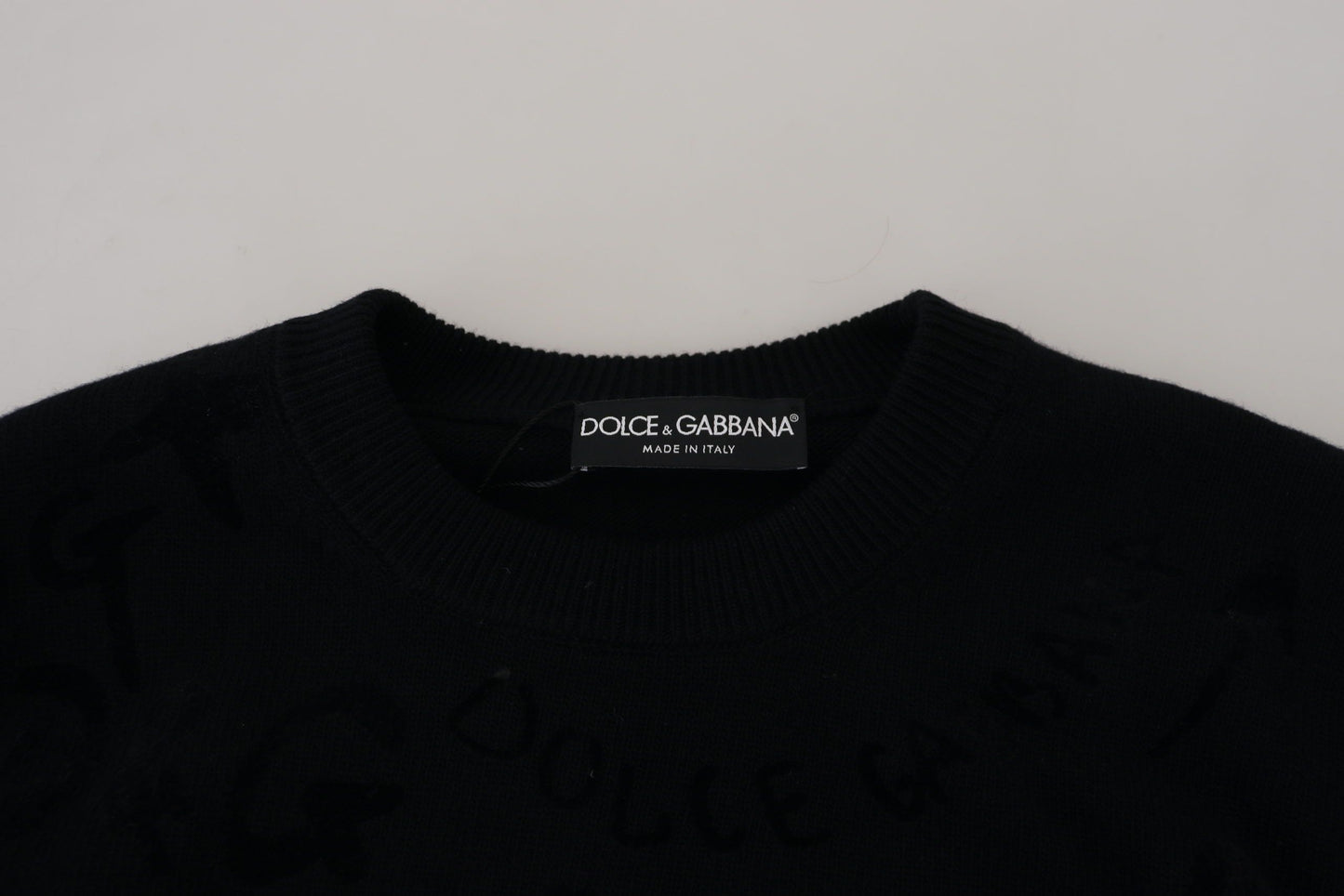 Pull Dolce & Gabbana en laine noire à motif logo et col rond