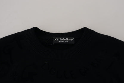 Pull Dolce & Gabbana en laine noire à motif logo et col rond