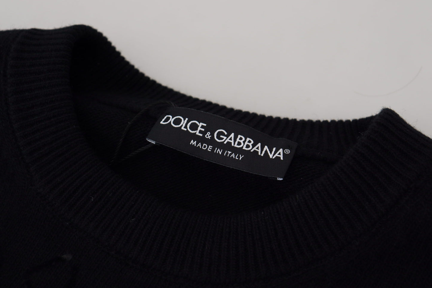 Pull Dolce & Gabbana en laine noire à motif logo et col rond