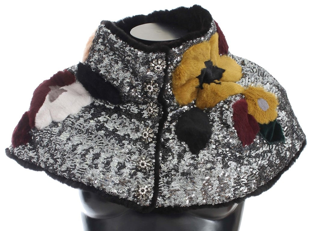 Châle-écharpe Dolce & Gabbana en fourrure de belette argentée à fleurs et sequins