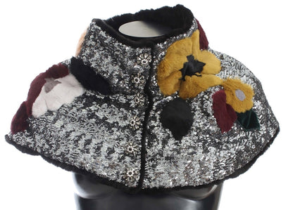Châle-écharpe Dolce & Gabbana en fourrure de belette argentée à fleurs et sequins