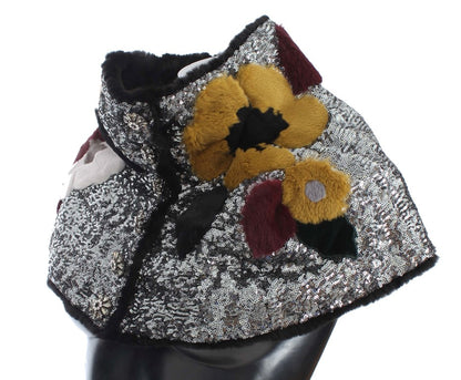 Châle-écharpe Dolce & Gabbana en fourrure de belette argentée à fleurs et sequins