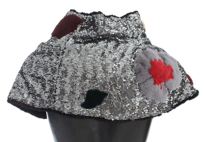 Châle-écharpe Dolce & Gabbana en fourrure de belette argentée à fleurs et sequins