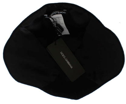 Chapeau Dolce & Gabbana en Laine Noire à Motif Floral Blanc et Feuilles d'Or