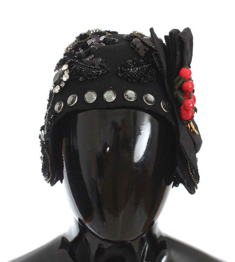 Chapeau Broche Cerises Dorées Cristaux Noirs Dolce & Gabbana