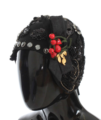 Chapeau Broche Cerises Dorées Cristaux Noirs Dolce & Gabbana