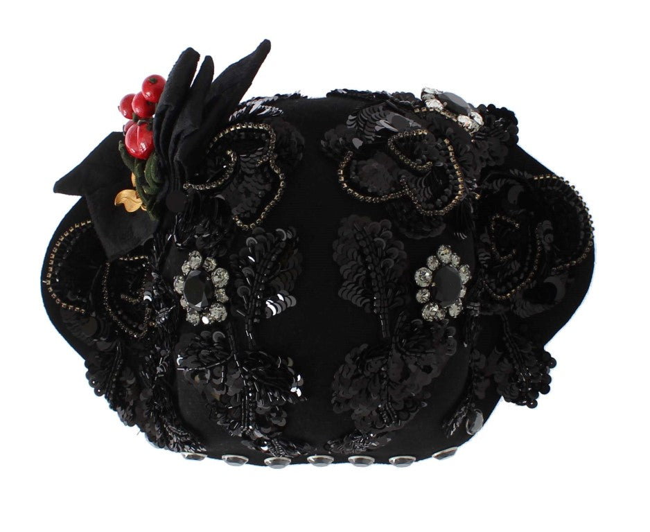 Chapeau Broche Cerises Dorées Cristaux Noirs Dolce & Gabbana