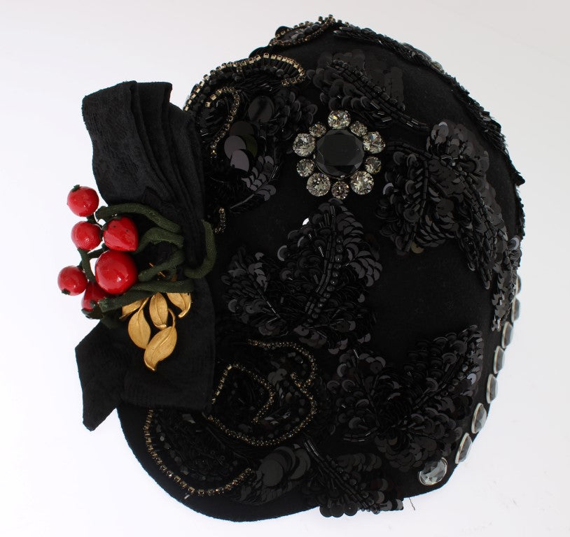Chapeau Broche Cerises Dorées Cristaux Noirs Dolce & Gabbana
