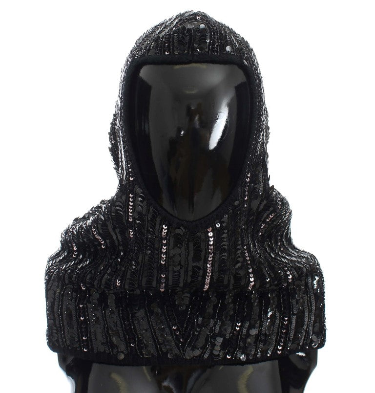 Cache-col/chapeau à capuche en maille noire à sequins Dolce & Gabbana