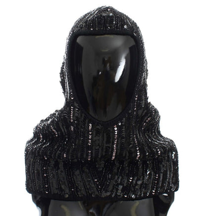 Cache-col/chapeau à capuche en maille noire à sequins Dolce & Gabbana