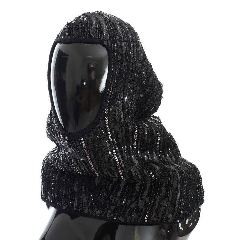 Cache-col/chapeau à capuche en maille noire à sequins Dolce & Gabbana