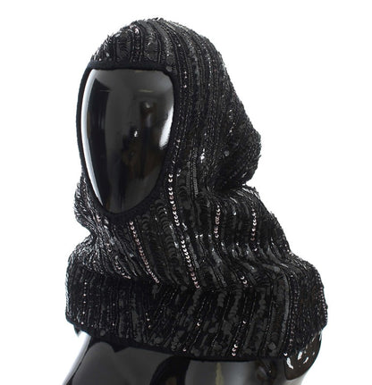 Cache-col/chapeau à capuche en maille noire à sequins Dolce & Gabbana