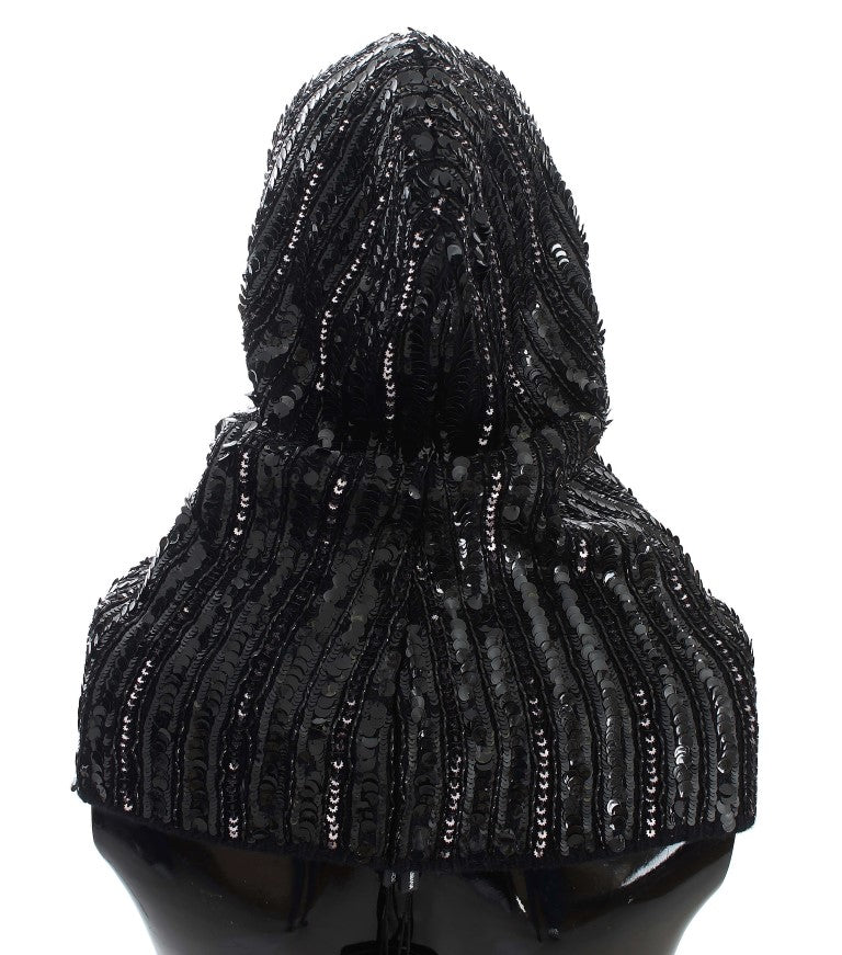 Cache-col/chapeau à capuche en maille noire à sequins Dolce & Gabbana