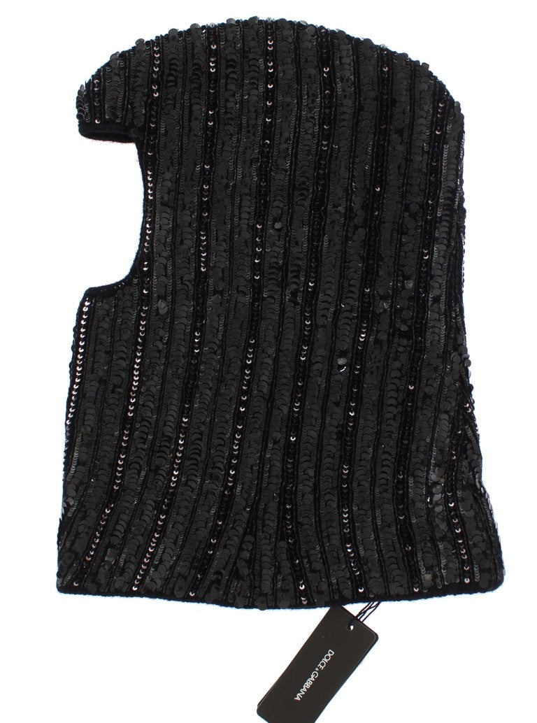Cache-col/chapeau à capuche en maille noire à sequins Dolce & Gabbana