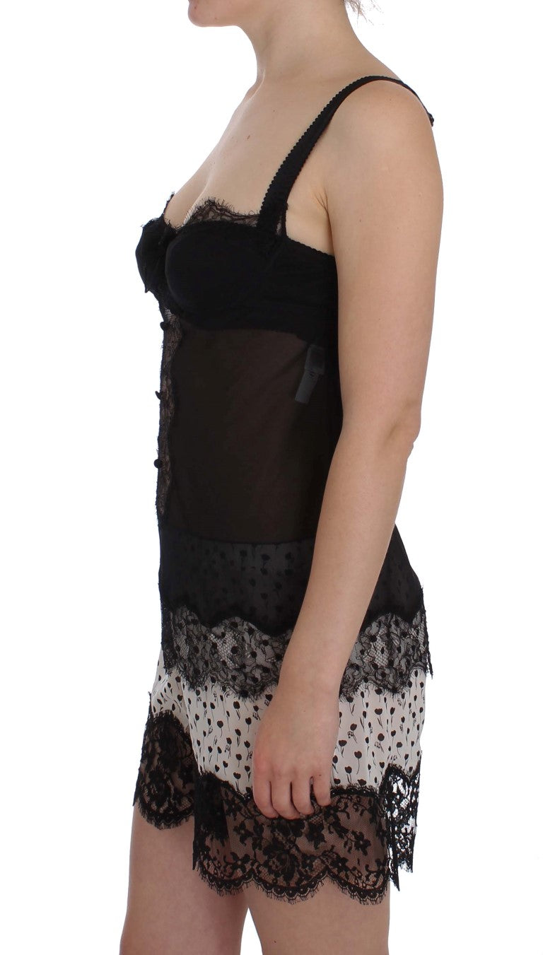 Top de lingerie Dolce & Gabbana en soie noire et dentelle florale