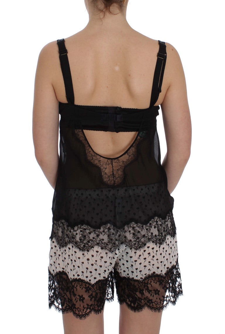 Top de lingerie Dolce & Gabbana en soie noire et dentelle florale