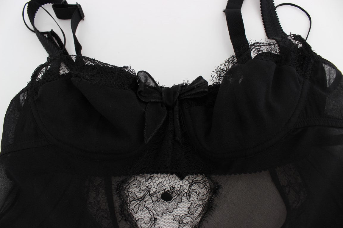 Top de lingerie Dolce & Gabbana en soie noire et dentelle florale