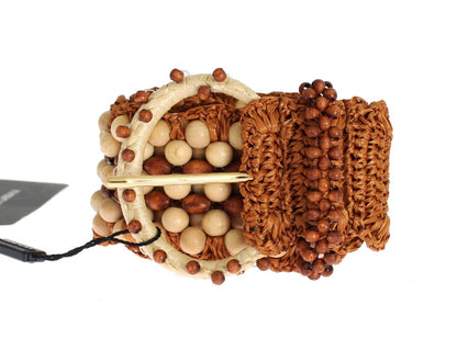 Ceinture large Dolce & Gabbana en raphia marron et perles de bois